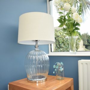 Glass Lamp with oatmeal linen shade